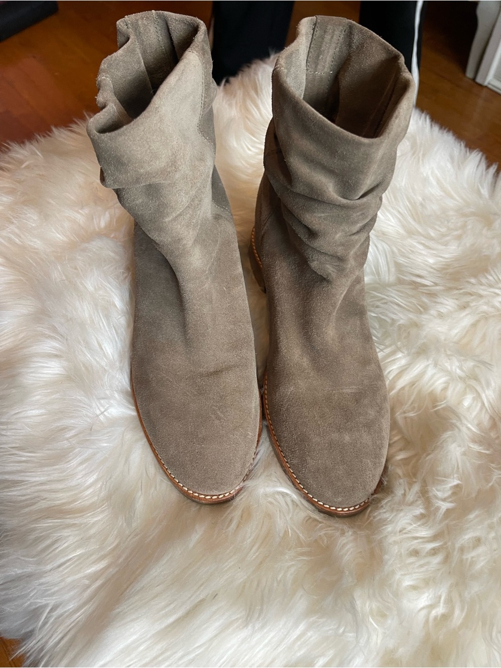 Aquatalia Taupe Suede Slouch Ankle Boots